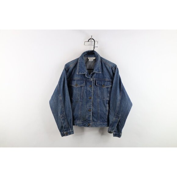 Vtg 80s 90s Calvin Klein Womens Medium Distressed Denim Jean Trucker Jacket USA - Picture 1 of 16